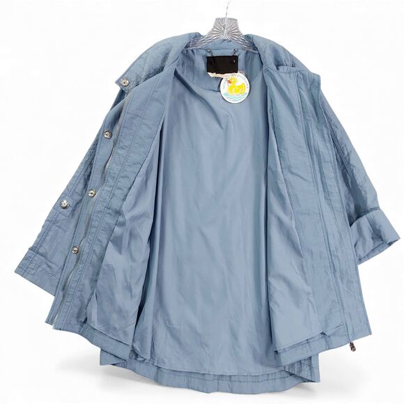 Soft Surroundings Nylon Utility Jacket Sz L Blue Zip Snap Lightweight Raincoat - Picture 8 of 13